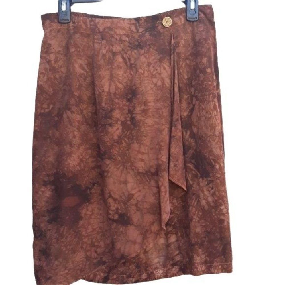 Vtg 90's Carole Little Skirt Rustic Country Wrap Burnt Tie-dye Rust Brown‎ Sz 6